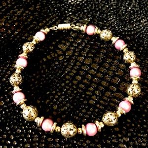 Vintage pink beaded bracelet - long 8.25
